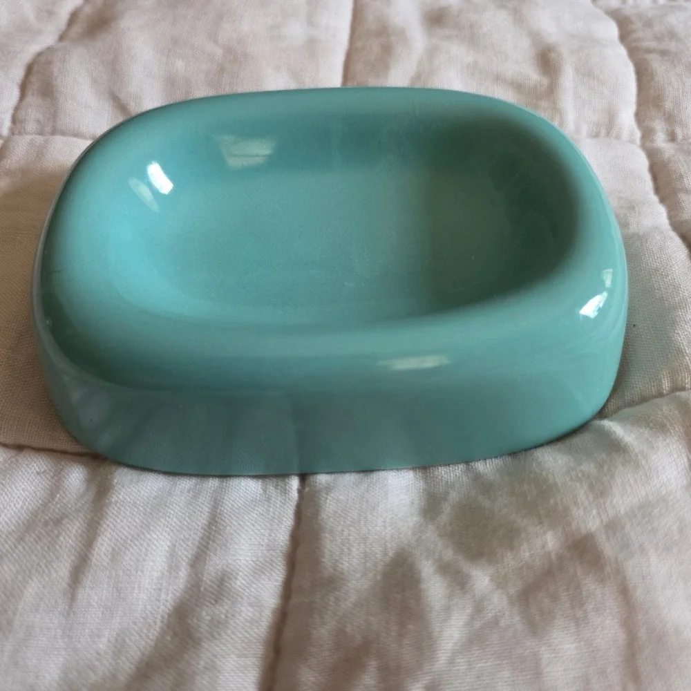 Vintage Ceramic Soap Dish Japan Teal Turquoise Mid Century Modern Retro